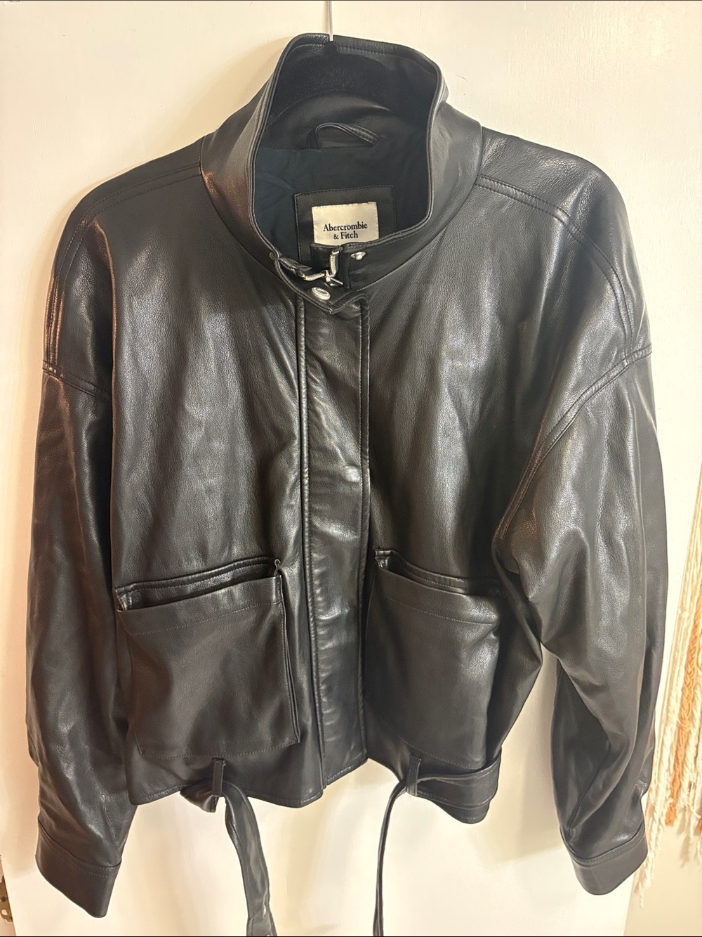 Abercrombie & Fitch Black Vegan Leather Moto Jacket with Front Pockets XL